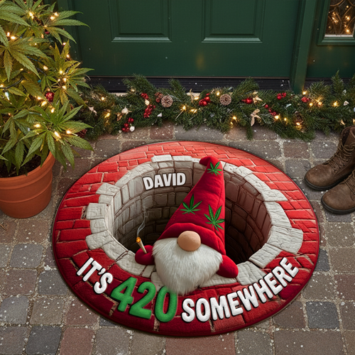 Chill Gnome Weed Round Mat - Personalized Christmas Gift for Stoners Doormat PopCulturePrints