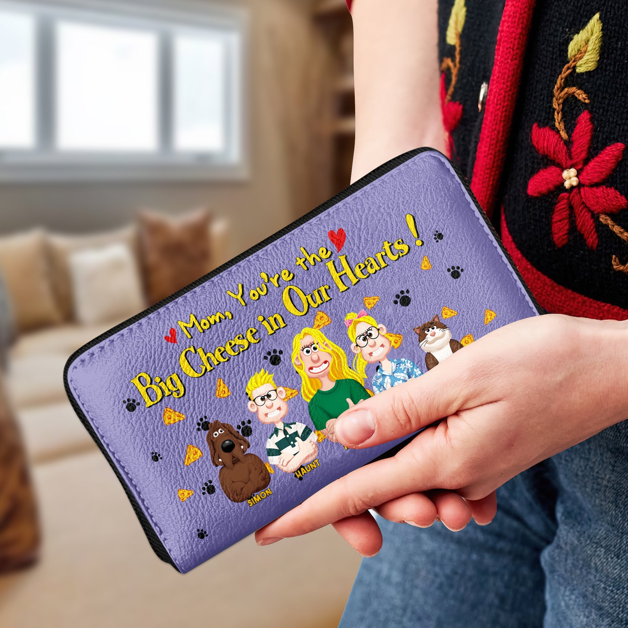 Mom, You're the Big Cheese in Our Hearts! - Personalized Twill Faux Leather Wallet for Moms, Grandmas, and Loved Ones Leather Wallet PopCulturePrints
