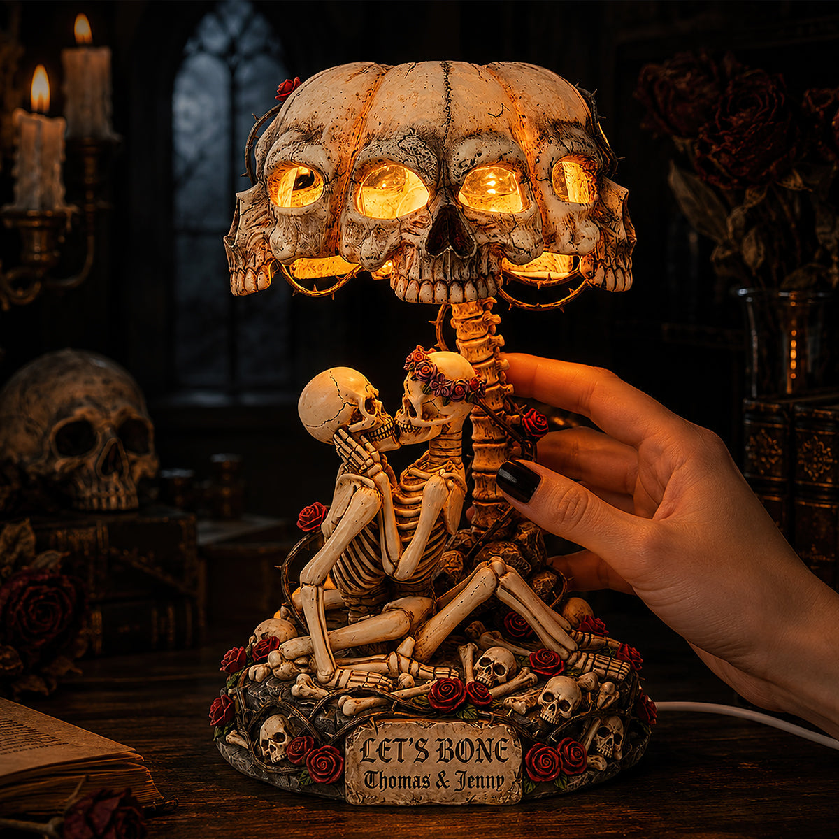 Let's Bone - Naughty Couple Skeleton Acrylic Light Box - Personalized Gifts