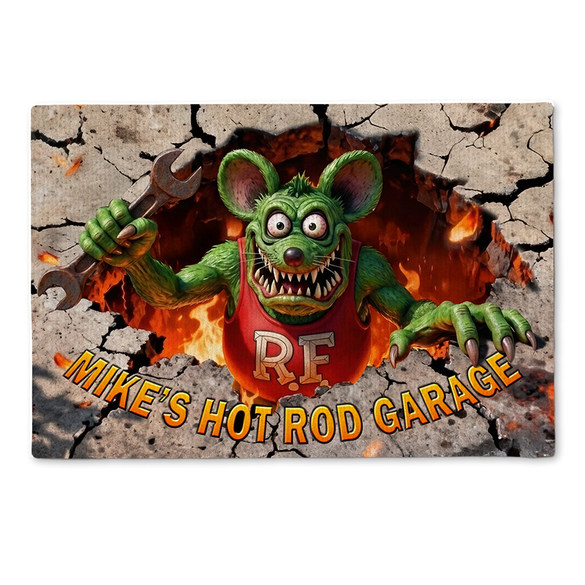 Rev up Your Entrance: Playful Hot Rod Garage Doormat - Personalized Gifts for Hot Rod Lovers