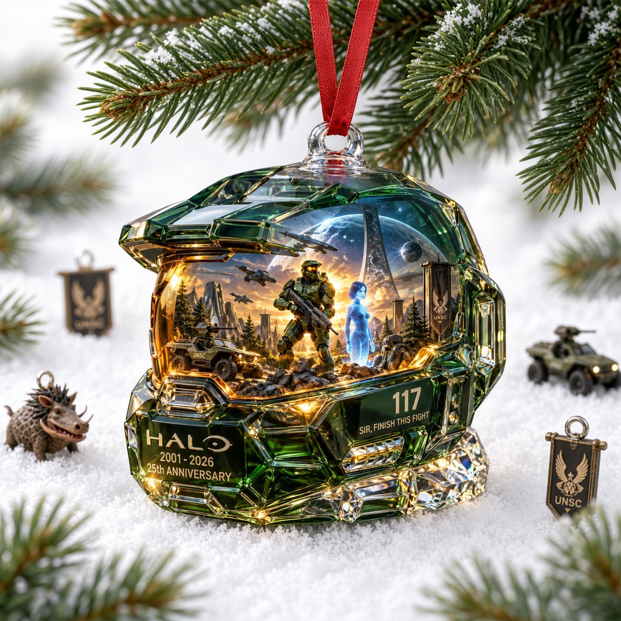 “Sir, Finish This Fight!” - Stoic Sci-fi Leader Ornament - Personalized Gift for Gamers