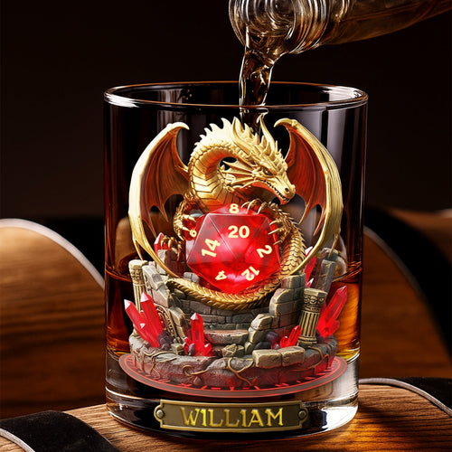 Embrace the Fantasy - Legendary Dragon Dice Round Glass - Personalized Gift for Drinking Lovers Glass PopCulturePrints