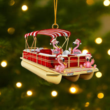Load image into Gallery viewer, &quot;Celebrate the Holidays with Joy!&quot; - Flamingo Pontoon Christmas Acrylic Ornament - Personalized Gift for Family and Friends Ornament PopCulturePrints
