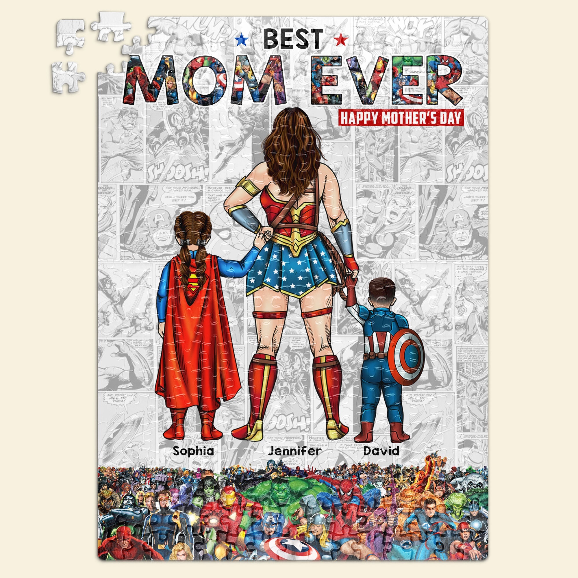 Best Mom Ever - Personalized Superhero Jigsaw Puzzle Gift for Mother's Day Jigsaw Puzzles PopCulturePrints