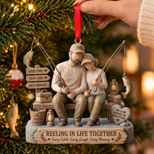 Load image into Gallery viewer, Reeling in Life Together - Personalized Fishing Couple Wood Effect Ornament
