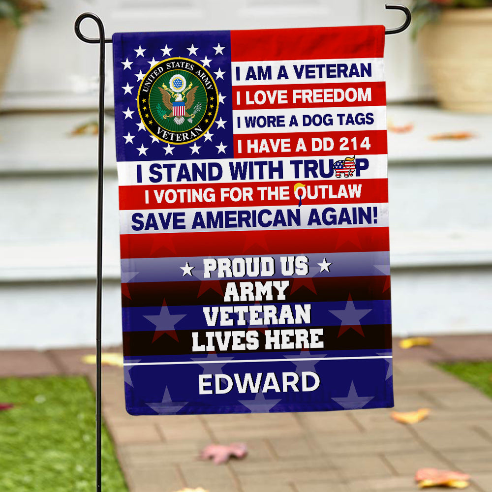 Personalized Proud US Army Veteran Garden Flag