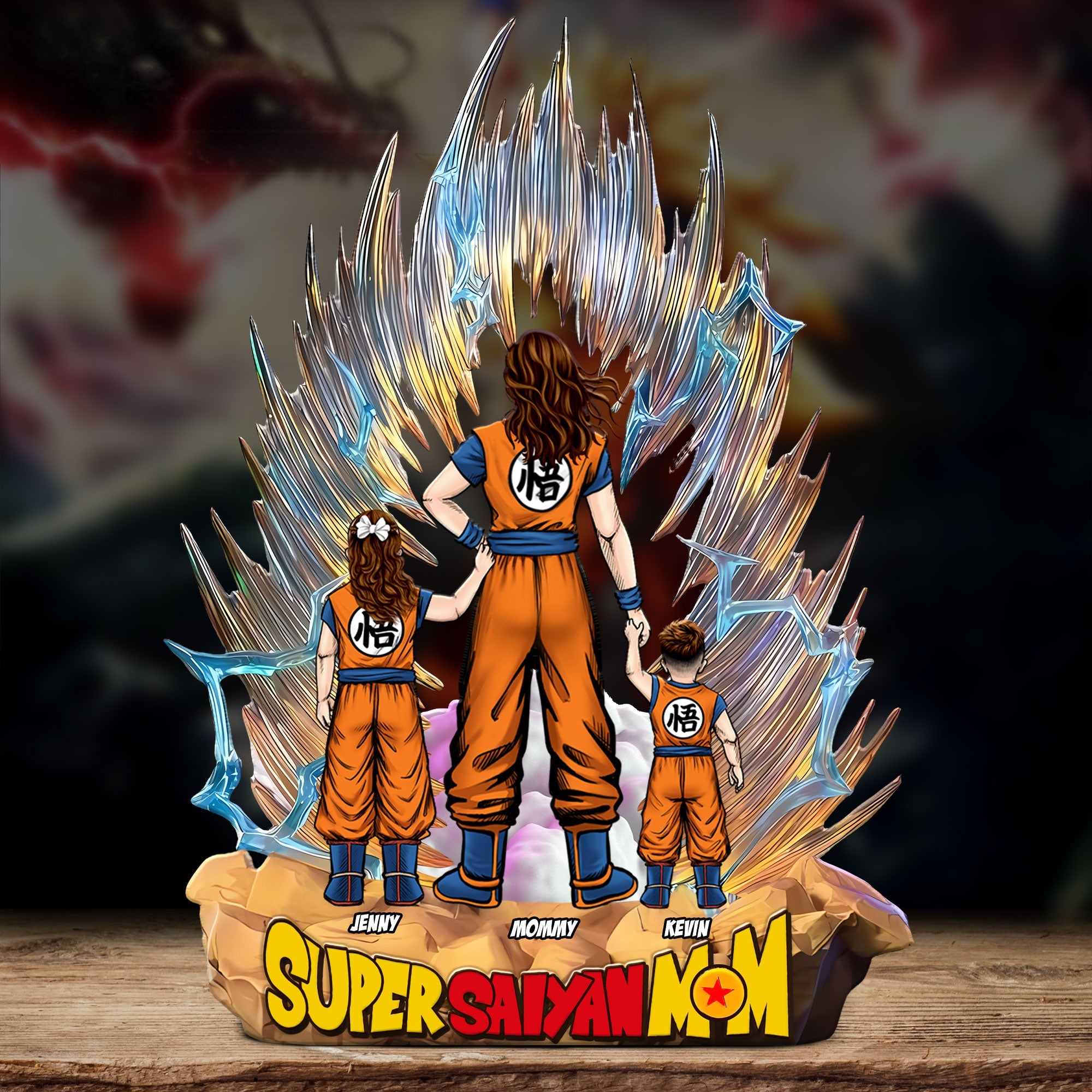 "Empower Her with the Power of Love!" - Personalized Super Saiyan Mom Plaque - Custom Gift for Mom, Grandma, and Special Women Shaped Plaques PopCulturePrints