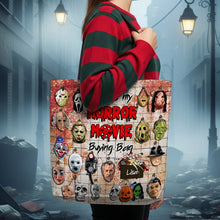 Load image into Gallery viewer, Embrace the Fright: Personalized Horror Mask Tote Bag - Perfect Gift for Movie Fans &amp; Halloween Lovers Tote Bags PopCulturePrints
