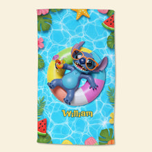 Load image into Gallery viewer, &quot;Make a Splash This Summer!&quot; - Cute Alien Beach Towel, Personalized Gift for Cartoon Lovers Beach Towel PopCulturePrints
