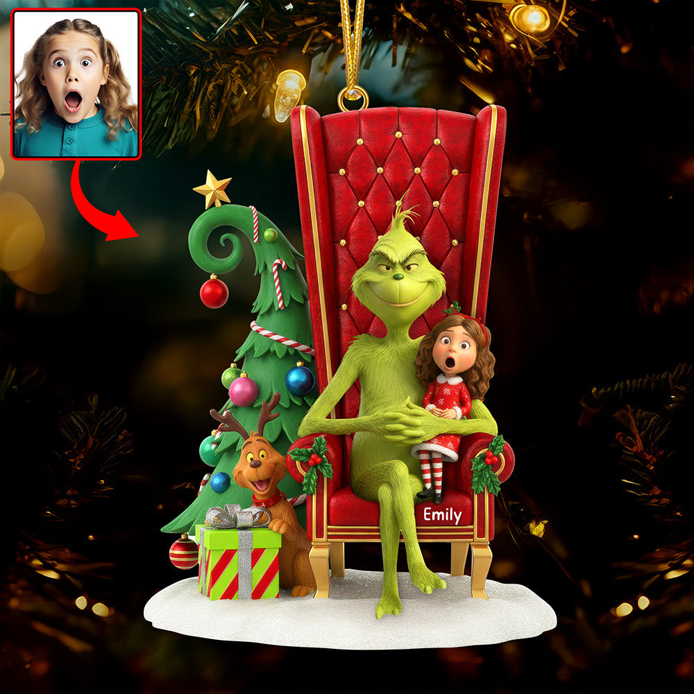 “Celebrate the Grinch Spirit!” - Funny Green Monster Christmas Ornament - Custom Photo Gifts for Kids Ornament PopCulturePrints