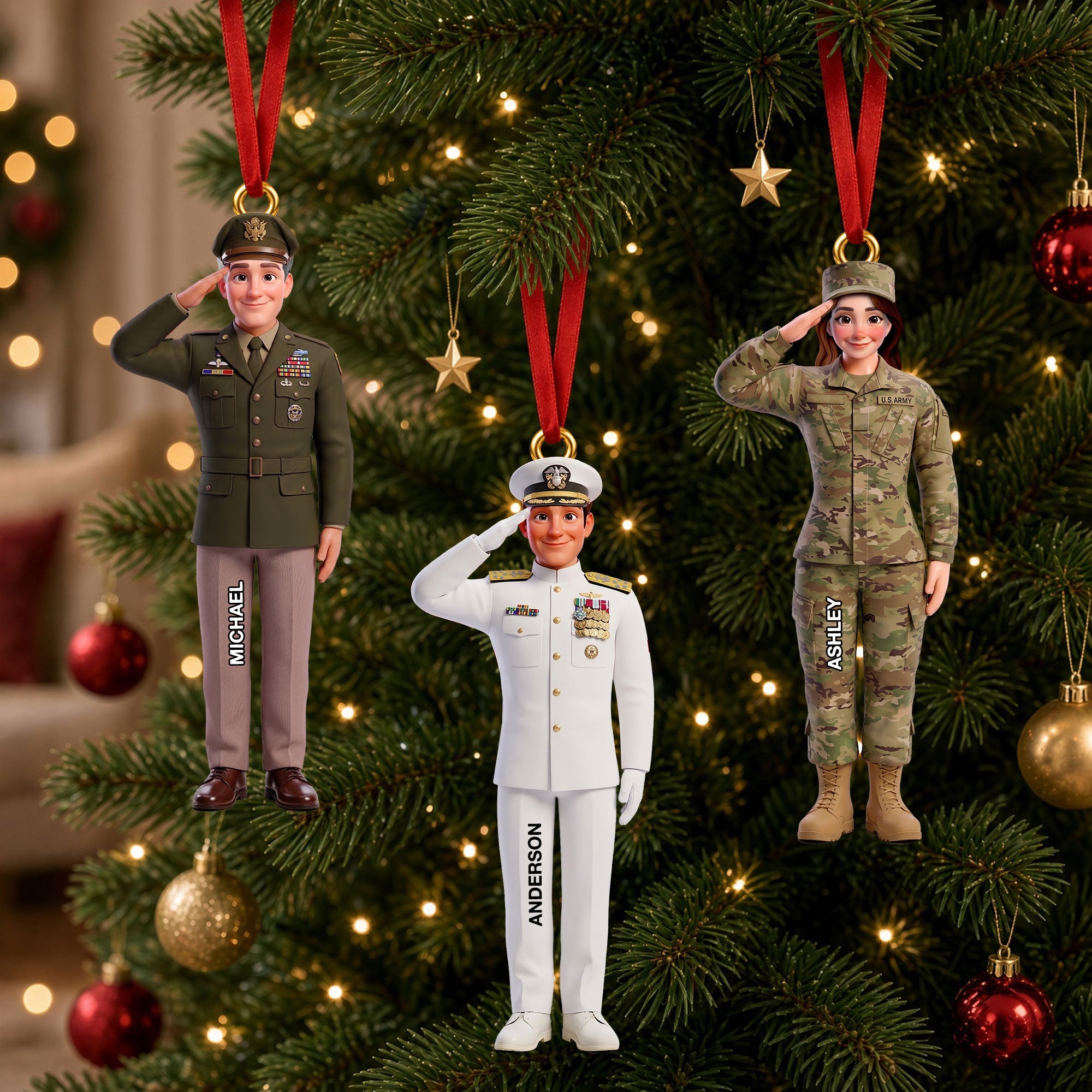 “Honor Their Service” - Custom Service and Loyalty Christmas Ornament - Personalized Gift for Veterans