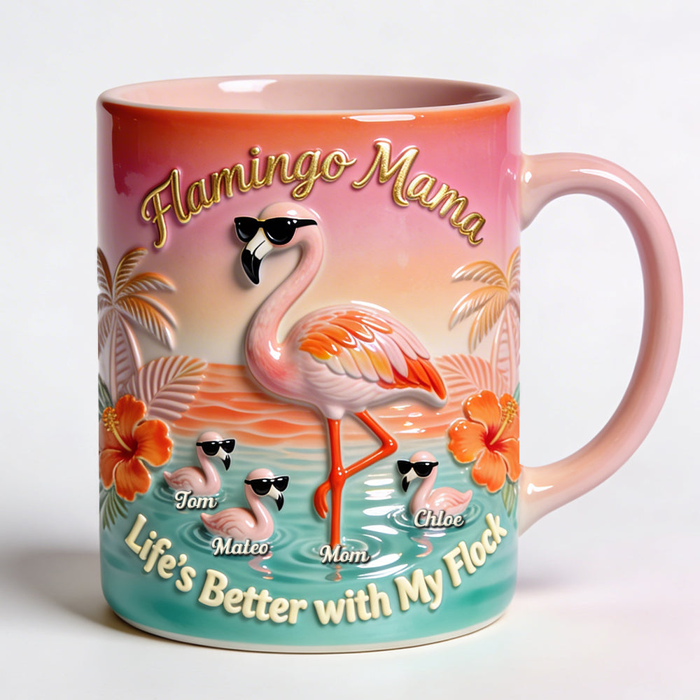 Flamingo Mom with Kids Accent Mug - Personalized Gifts for Mom Coffee Mug PopCulturePrints