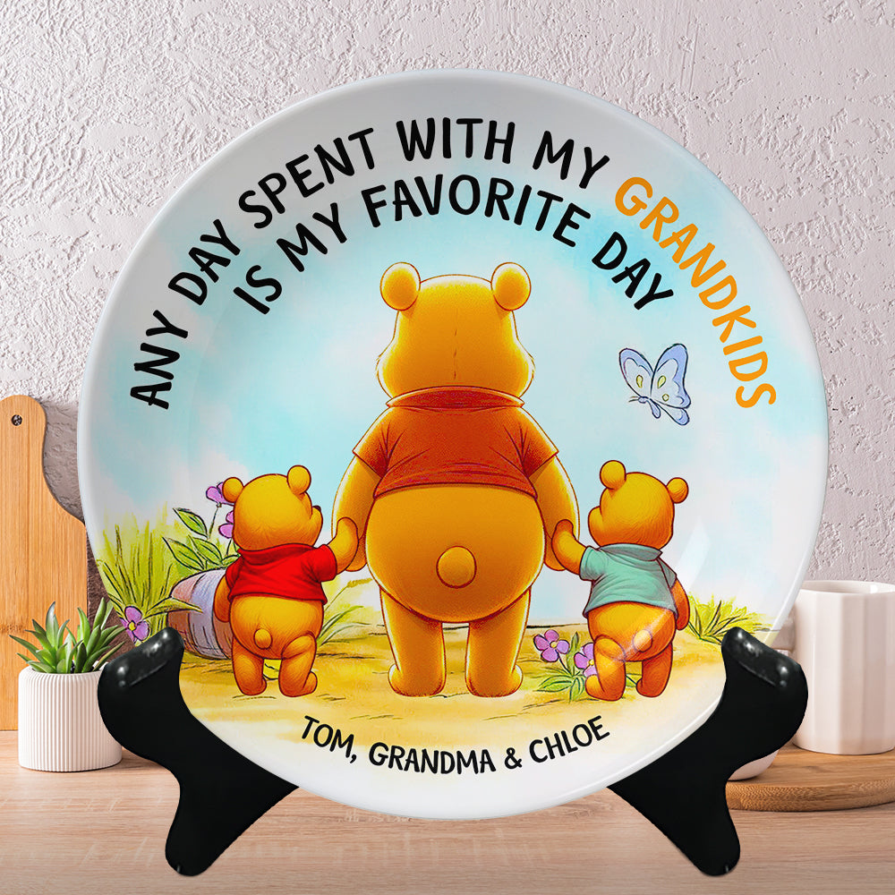 “Any Day Spent With My Grandkids is My Favorite Day” - Personalized Round Plate - Perfect Gift for Grandma, Mom, and Family Ceramic Round Plate PopCulturePrints