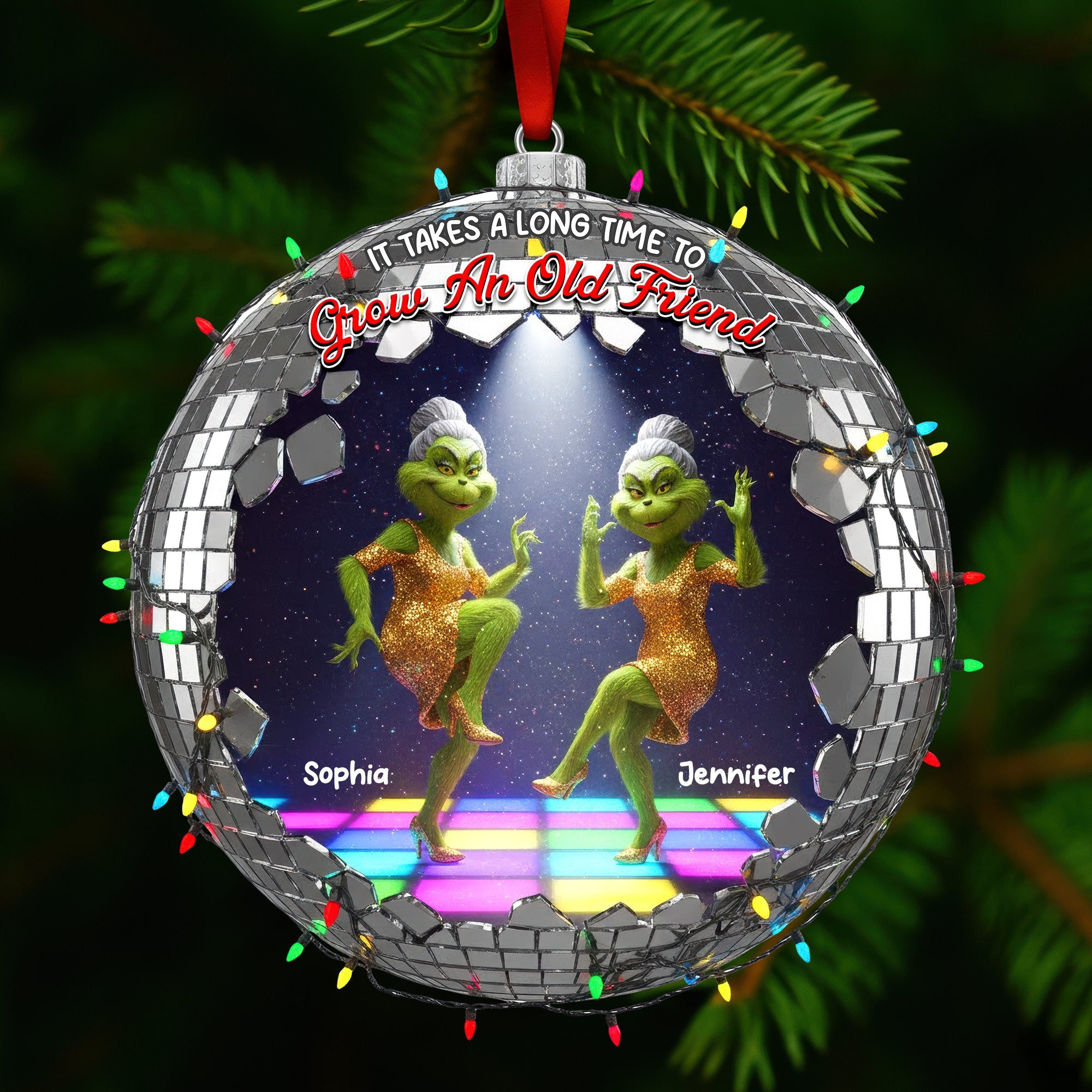 “It Takes a Long Time to Grow an Old Friend” - Green Monster Friends Acrylic Ornament - Personalized Gift for Besties Ornament PopCulturePrints