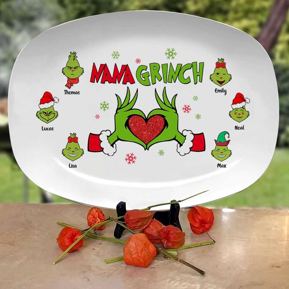 Personalized Christmas Family Plate - Green Grinch Design Resin Plate PopCulturePrints