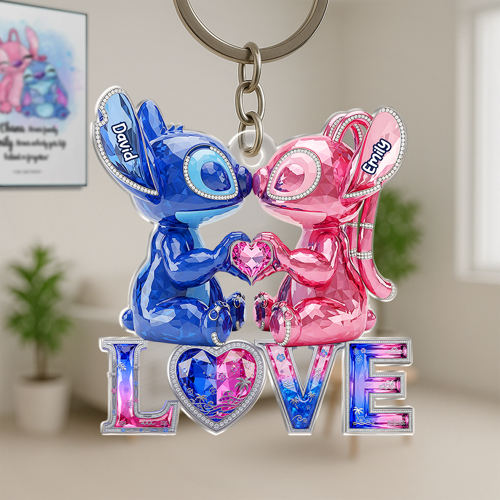 Love is Out of This World - Kissing Aliens Couple Acrylic Keychain - Personalized Gifts for Couples Keychains PopCulturePrints