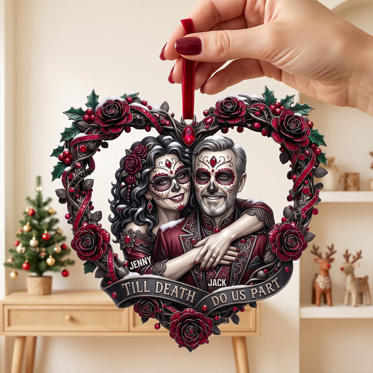 Till Death Do Us Part - Skull Love Couple Christmas Ornament | Personalized Gift for Couples