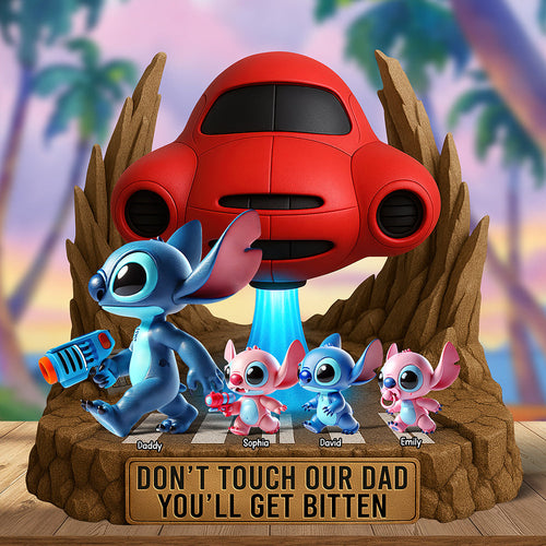 Don't Touch Our Dad, You'll Get Bitten - Personalized Blue Monster Acrylic Plaque for Dads Shaped Plaques PopCulturePrints