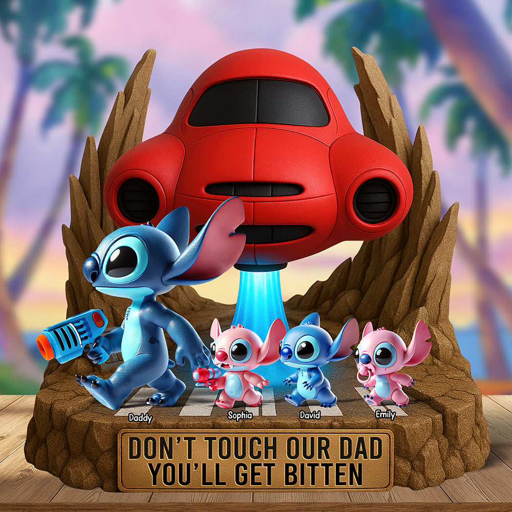 Don't Touch Our Dad, You'll Get Bitten - Personalized Blue Monster Acrylic Plaque for Dads Shaped Plaques PopCulturePrints