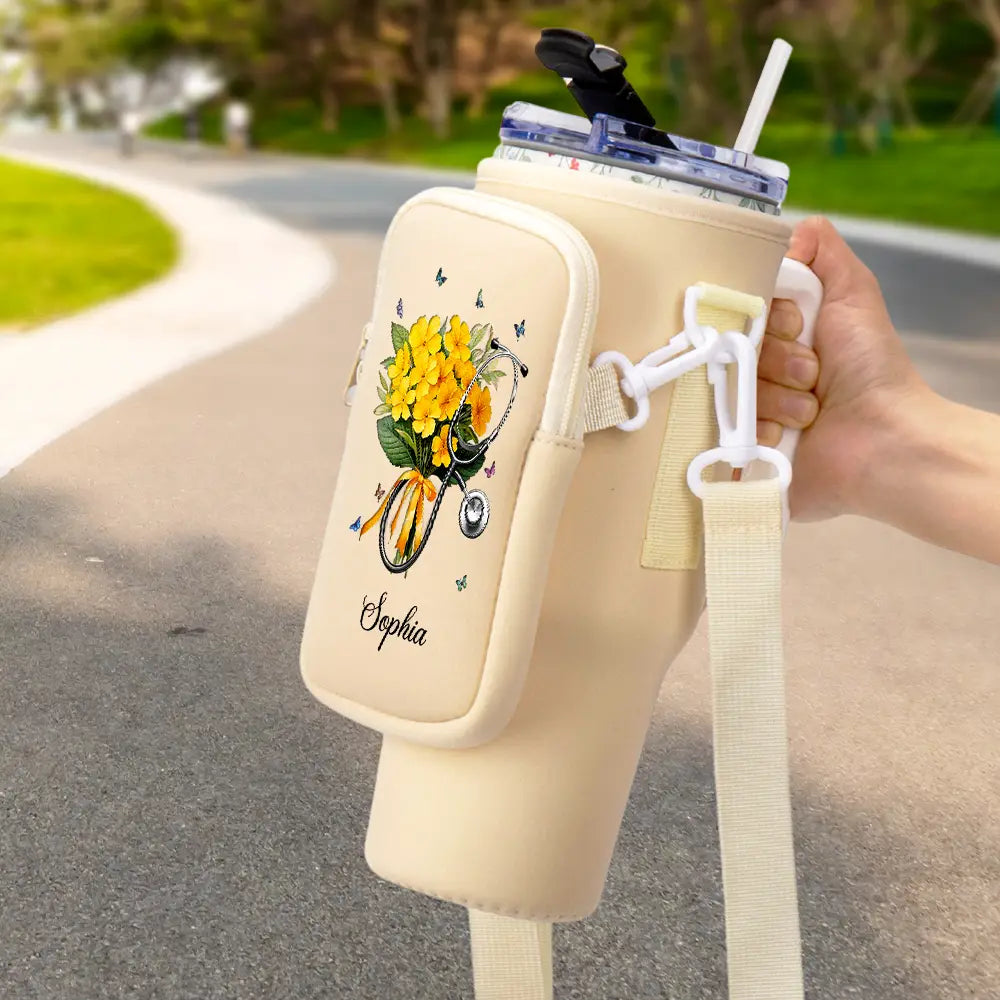 “Personalized Touch for Every Healer” - Birth Flower Stethoscope - Custom Bottle Carrier Bag Bottle Carrier Bag PopCulturePrints