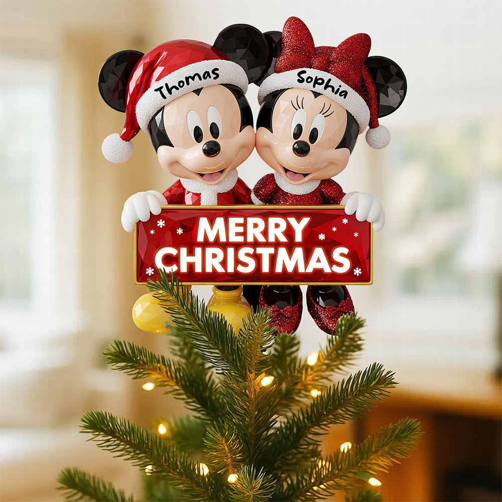 Merry Christmas with Love - Personalized Couple Acrylic Tree Topper Ornament PopCulturePrints