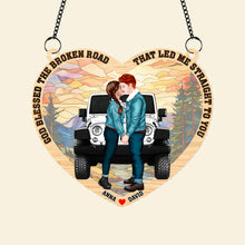 Load image into Gallery viewer, Personalized Couples Heart Ornament - God Blessed The Broken Road
