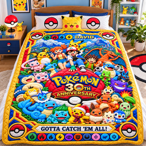 “Catch the Joy of Pokémon!” - Personalized 30th Anniversary Whimsical Creature Catcher Blanket - Perfect Custom Gift for Pokémon Fans Blanket PopCulturePrints
