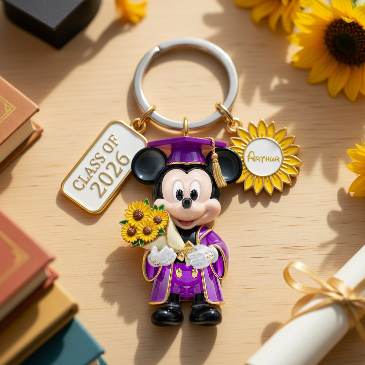 "Celebrate Your Achievement with Joy!" - Custom Sunflower Graduate Keychain - Personalized Gift for Graduates, Friends, Family Keychains PopCulturePrints