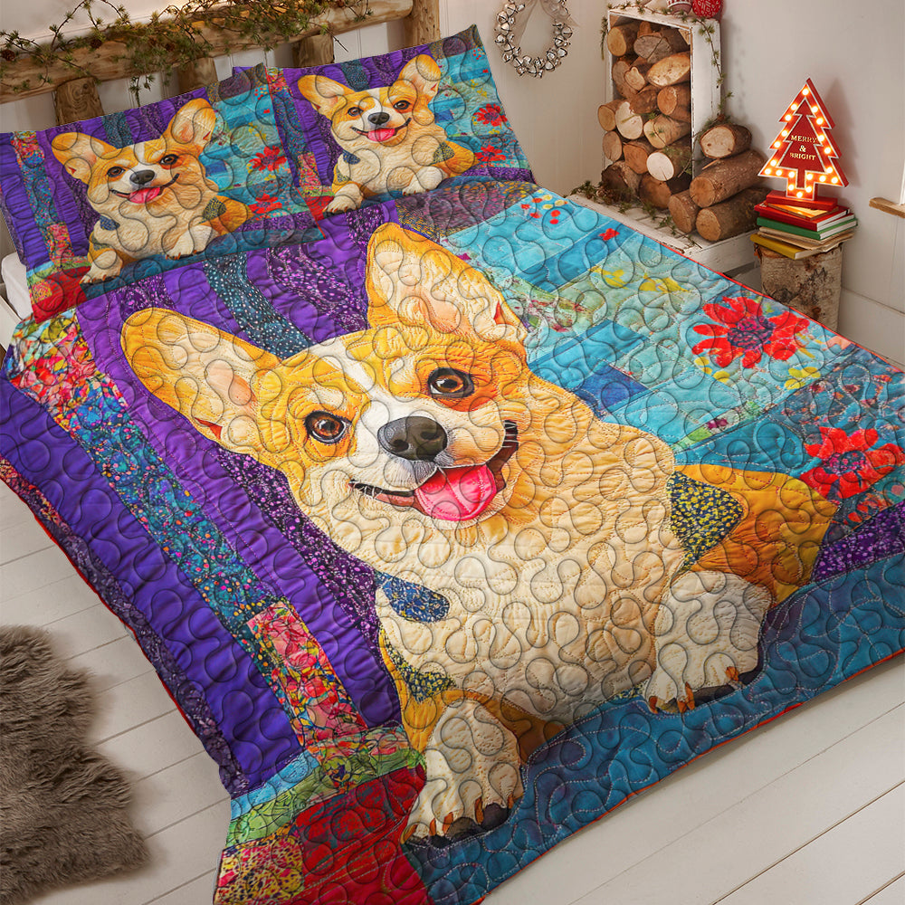 Festive Corgi Christmas Quilt Bed Set for Dog Lovers Blanket PopCulturePrints