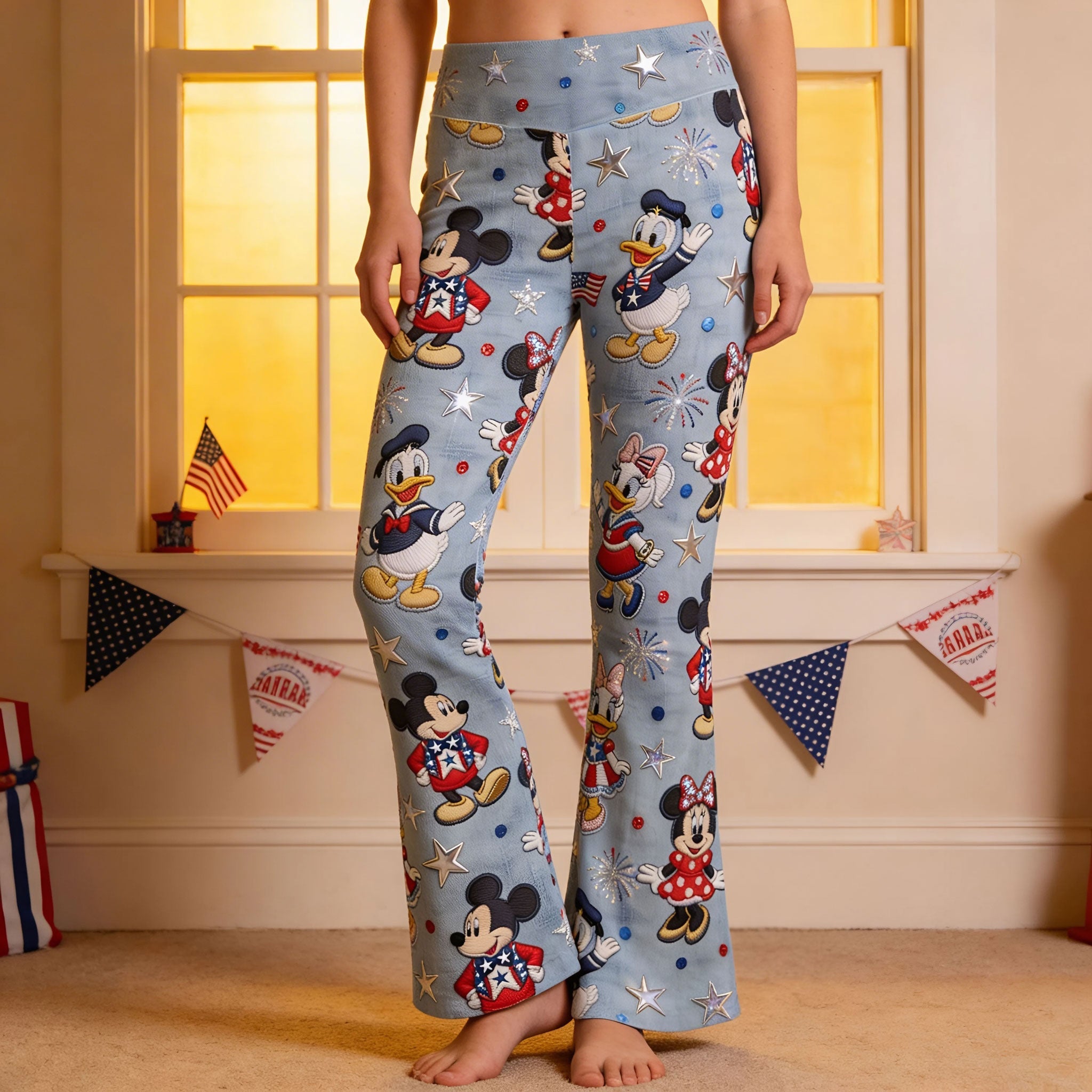 "Celebrate America’s Spirit with Fun Characters!" - Lovely Characters Flare Leggings - Custom Gift for Kids and Families Shorts and Pants PopCulturePrints
