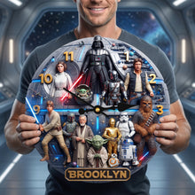Load image into Gallery viewer, "Time to Adventure!" - Sci-Fi Universe Space Wall Clock - Personalized Gift for Star Wars Fans
