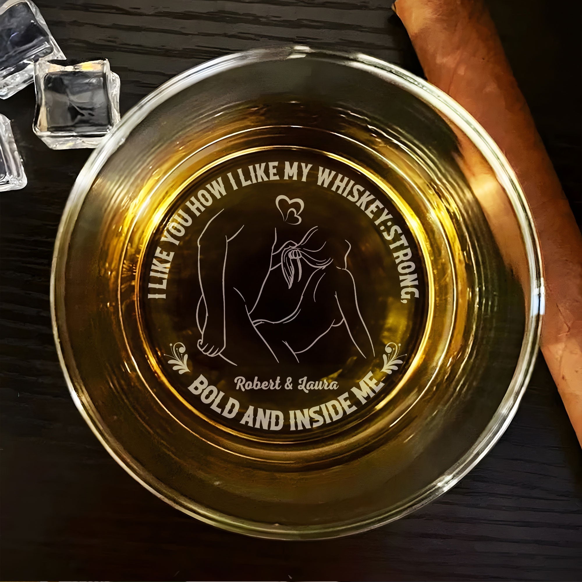 Personalized Couple Whiskey Glass - Love and Strength Whiskey Glass PopCulturePrints