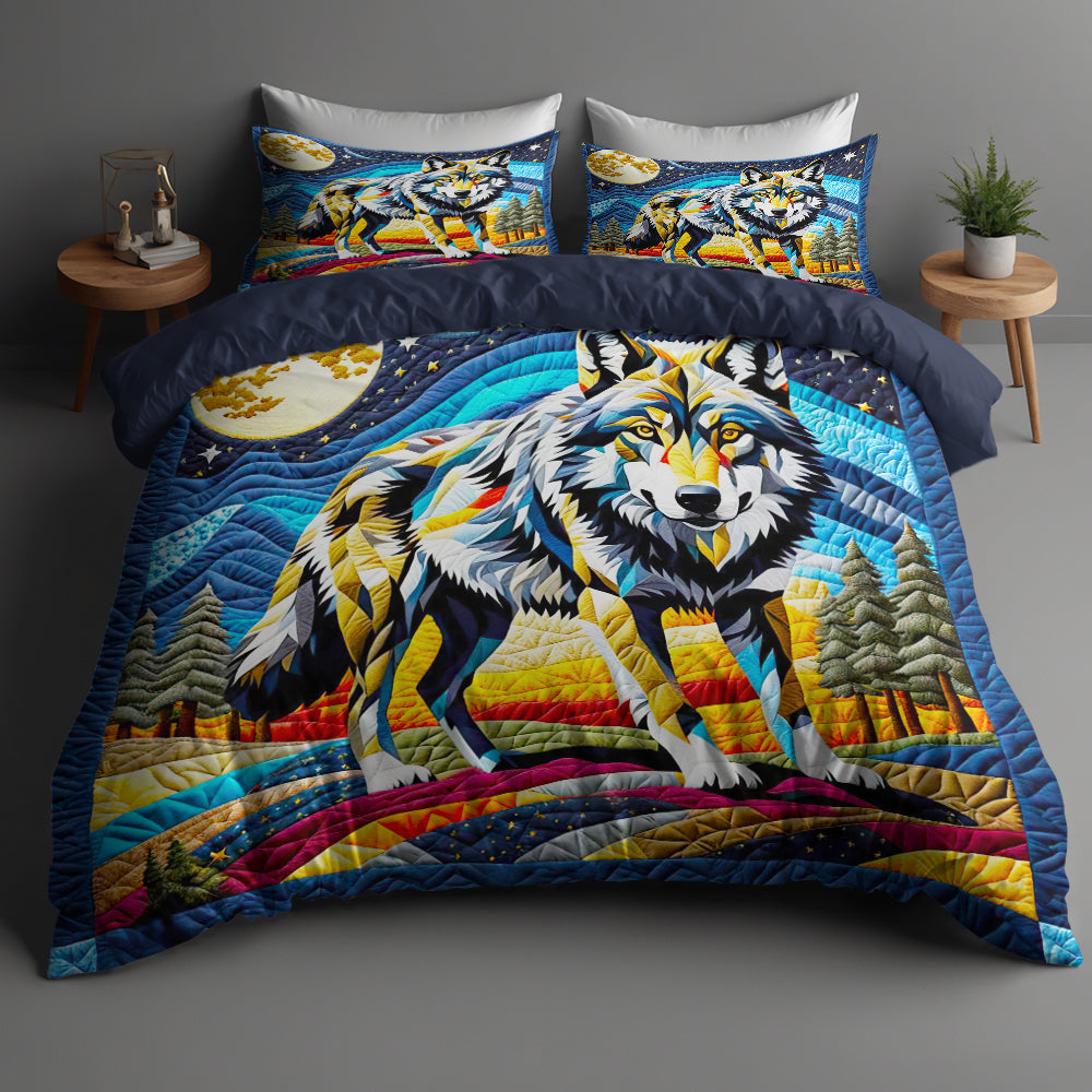 Howling Wolf Quilt Bed Set - Perfect Gifts for Wolf Lovers Blanket PopCulturePrints