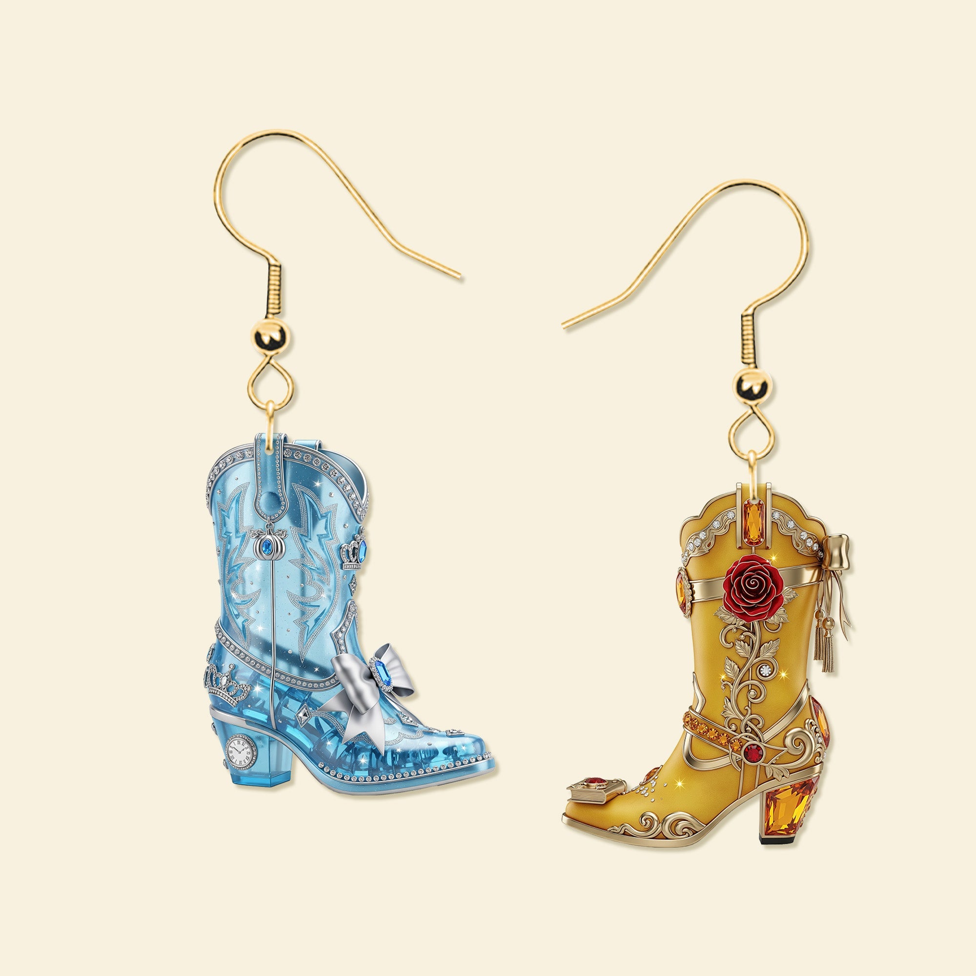 “Step Into Your Fairytale” - Fairytale Cowboy Boot Earrings - Personalized Gifts For Her Earrings PopCulturePrints