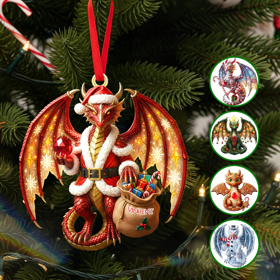 “Unleash the Magic of Christmas with Our Adorable Dragon!” - Personalized Christmas Dragon Acrylic Ornament - Perfect Gift for Family, Friends, and Collectors Ornament PopCulturePrints
