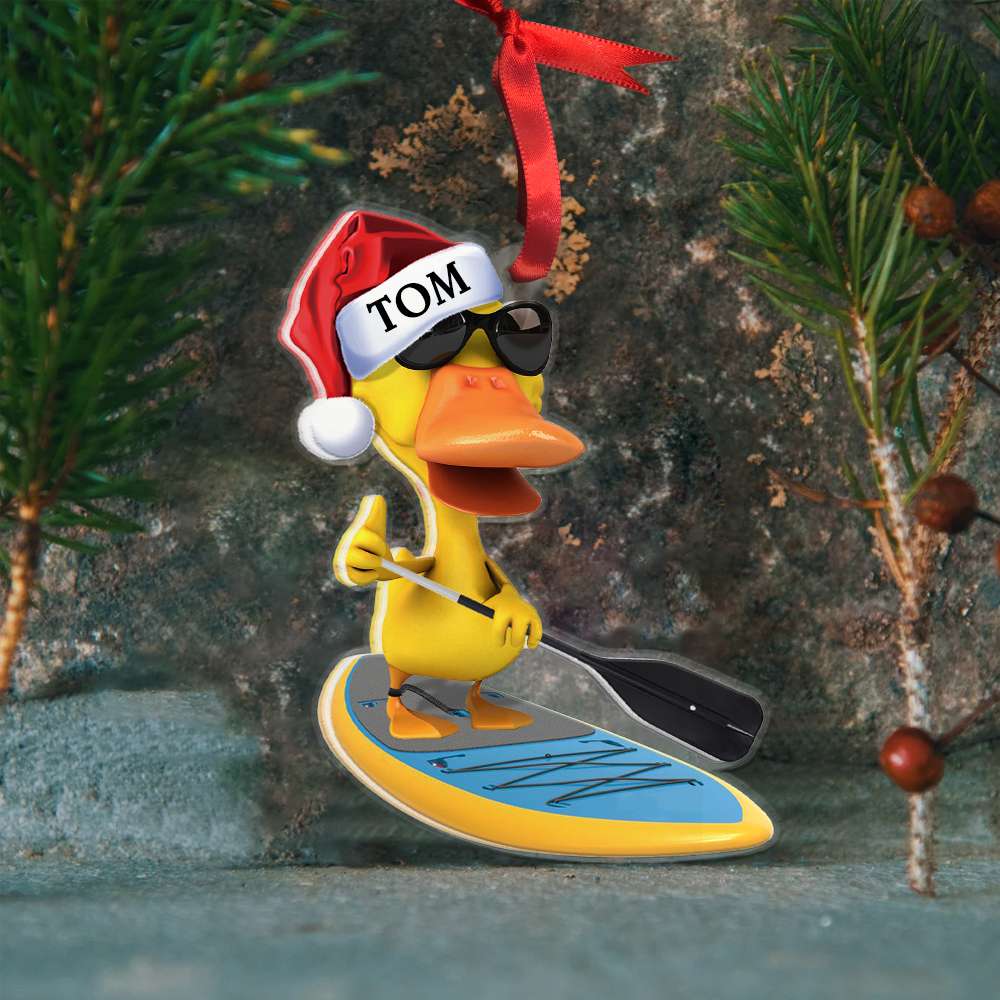 Personalized Paddle Boarding Duck Christmas Ornament - Custom Name Gift