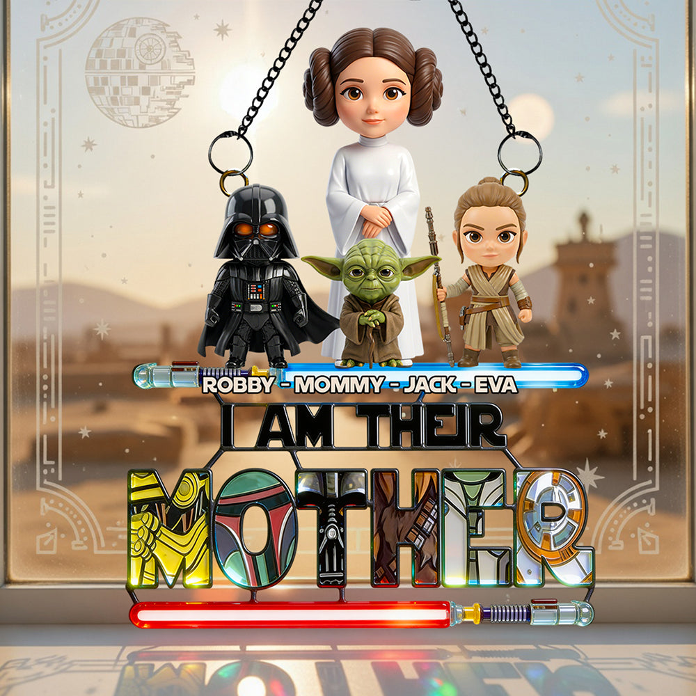 "Celebrate Motherhood with a Touch of the Universe" - Personalized Universe Mom And Kids Layer Suncatcher Ornament - Perfect Gift for Moms and Grandmas Ornament PopCulturePrints