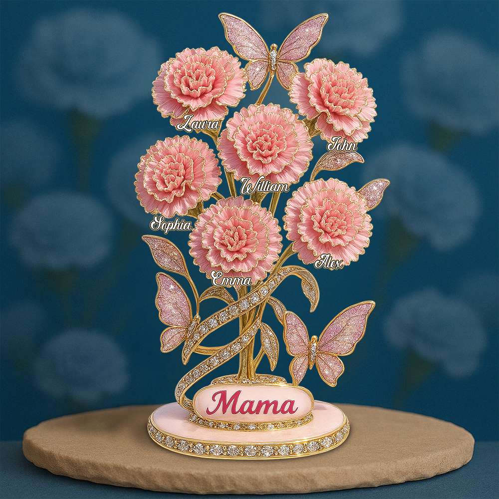 “A Mother's Love Blossoms Forever” - Personalized Carnation Flower Plaque - Gift for Mom, Grandma, and Loved Ones Shaped Plaques PopCulturePrints