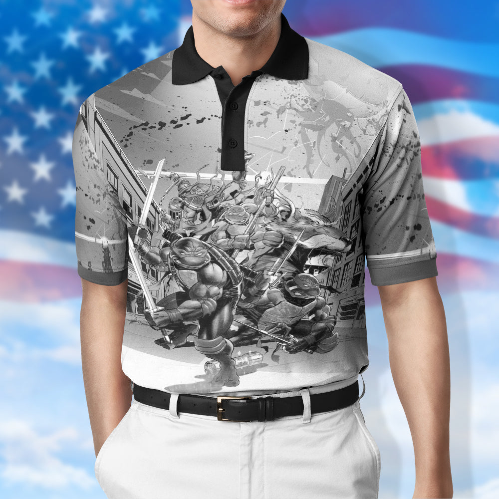 Personalized 'Turtley Awesome Father' 3D Polo Shirt Polo Shirts PopCulturePrints