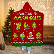 Load image into Gallery viewer, Personalized Green Monster Christmas Hooded Blanket for Grandma Blanket PopCulturePrints
