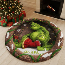 Load image into Gallery viewer, “Celebrate Love with a Grinchy Twist!” - Personalized Green Goblin Quilted Round Mat - Custom Gifts for Couples and Friends Doormat PopCulturePrints
