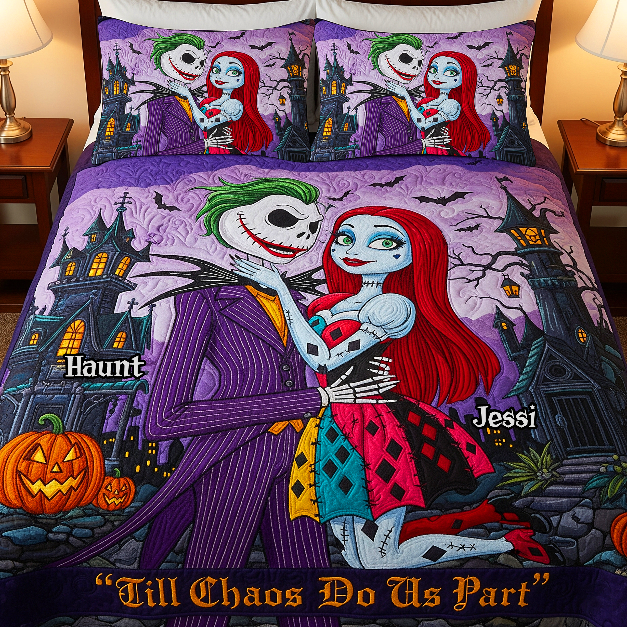 "Till Chaos Do Us Part" - Spooky Couple Quilt Bed Set – Personalized Gifts for Couples Blanket PopCulturePrints