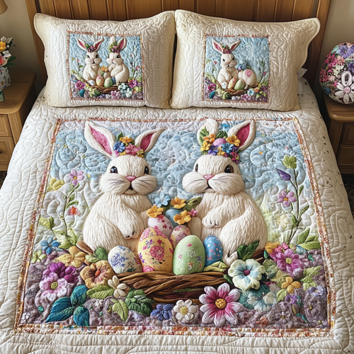 Charming Easter Bunny Quilt Bed Set for Rabbit Lovers Blanket PopCulturePrints