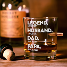 Load image into Gallery viewer, &quot;Legend since 1959 - Personalized Dad Bullet Glass | Unique Gift for Dad, Grandpa &amp; Husband&quot; Bullet Glass PopCulturePrints
