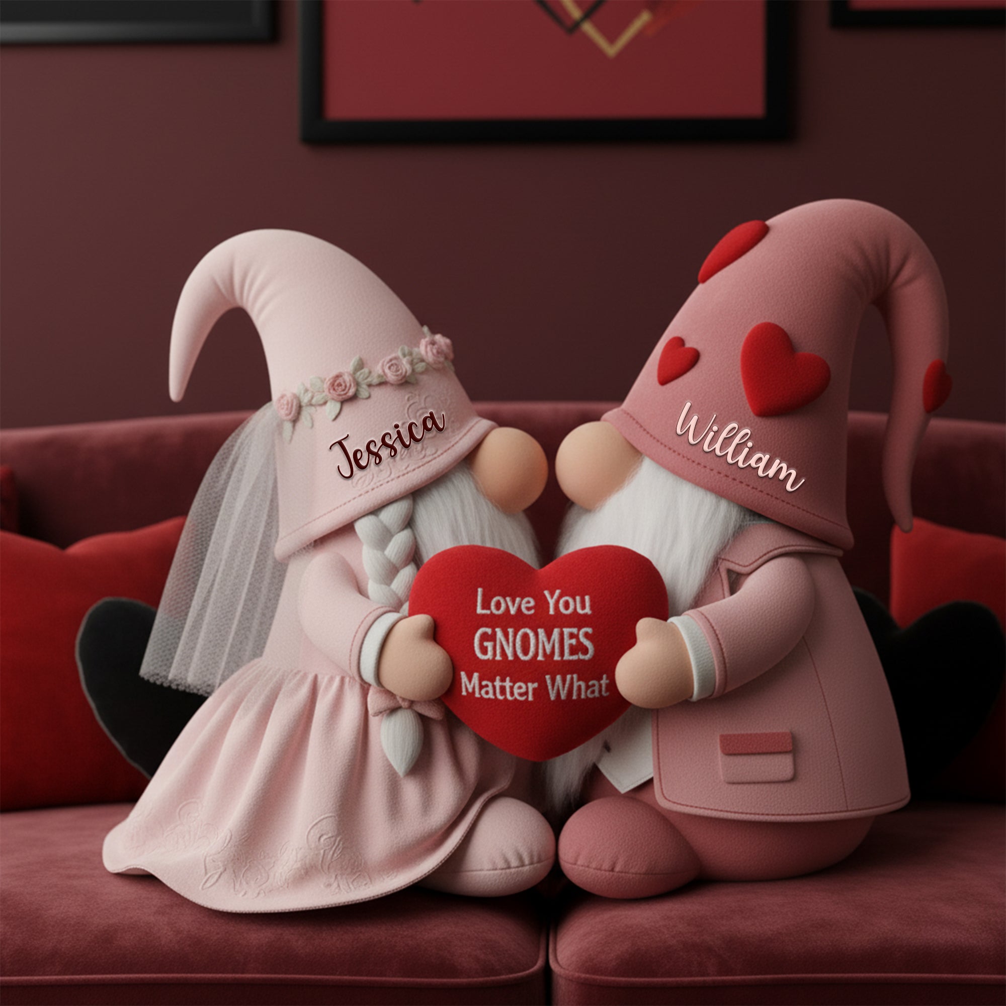 Love You Gnomes Matter What - Sweet Gnome Romance Couples Pillow - Personalized Gifts For Couples Pillow PopCulturePrints