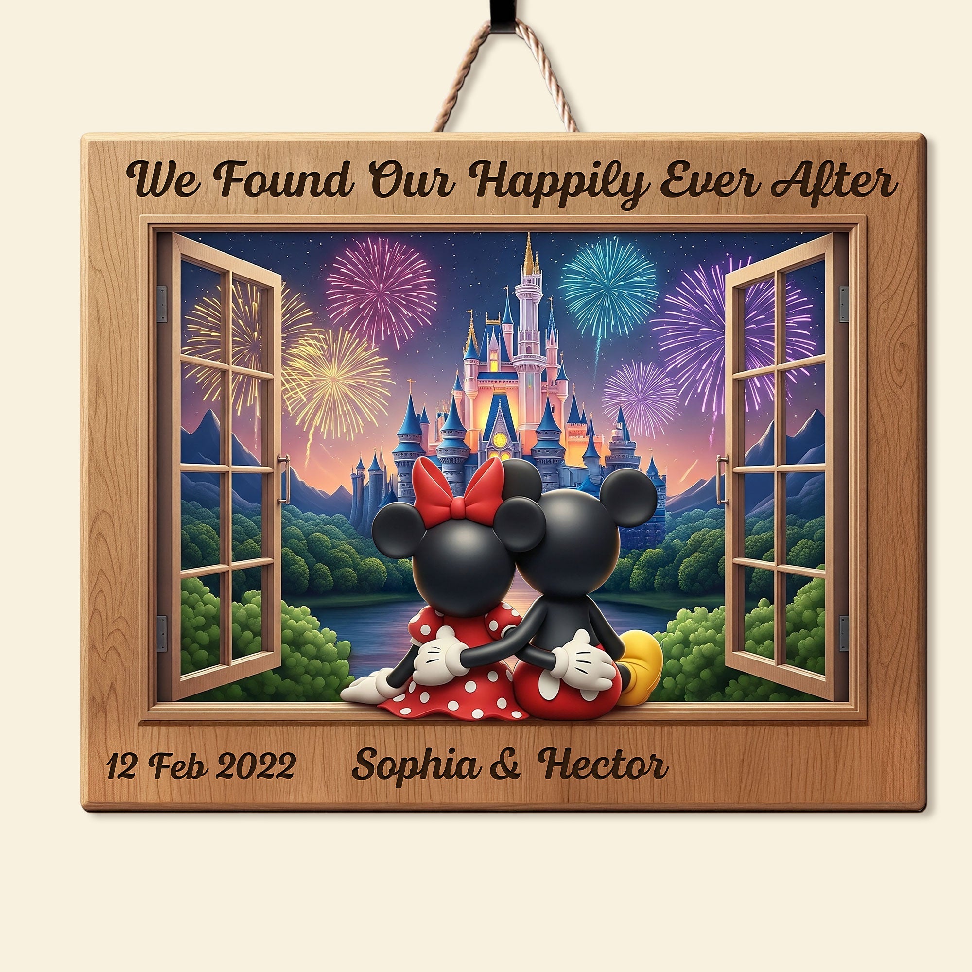 We Found Our Happily Ever After - Personalized Cartoon Mouse Couple Wood Sign Wood Sign PopCulturePrints
