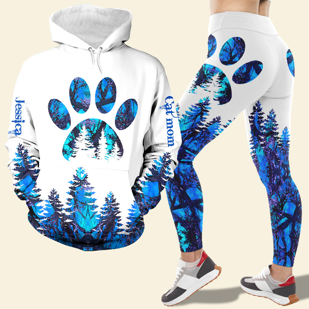 Personalized Pet Lover Hoodie & Leggings Set - Pink Paw & Forest Design