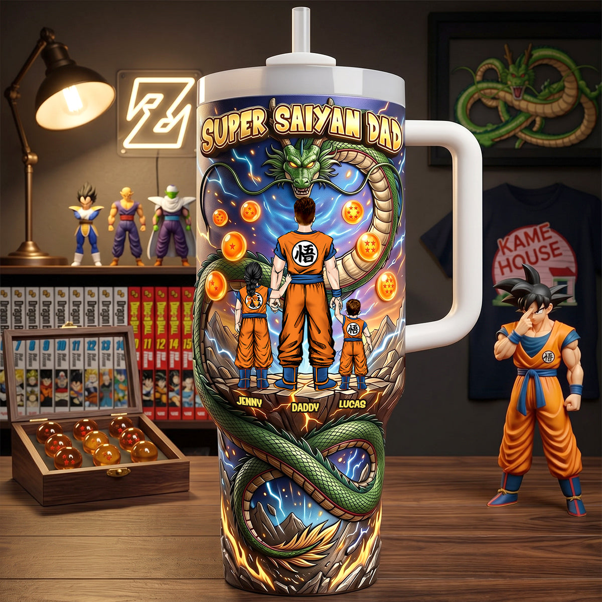 "Unleash Legendary Power with Super Saiyan Dad!" - Personalized Tumbler for Dads, Grandpas, and Any Dad in Your Life Tumbler Cup PopCulturePrints