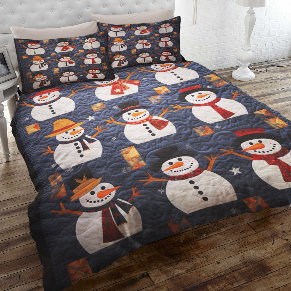 Festive Snowman Christmas Quilt Bed Set - Cozy Holiday Bedding | Valentine's Day Gifts Blanket PopCulturePrints