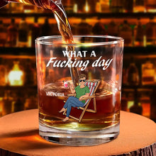 Load image into Gallery viewer, What A Day! Funny Personalized Whiskey Glass - Custom Gift for Friends, Fathers, and Groomsmen Whiskey Glass PopCulturePrints

